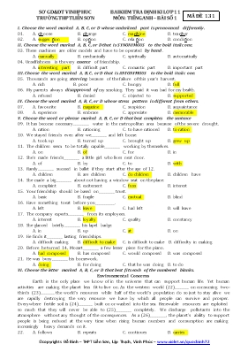 Bộ đề kiểm tra định kỳ môn Tiếng Anh Lớp 11 - Trường THPT Liễn Sơn (Kèm đáp án)